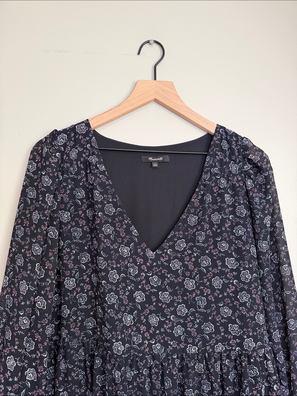 Madewell Midi Dress Georgette Long Sleeve Black Size L - Picture 2 of 6